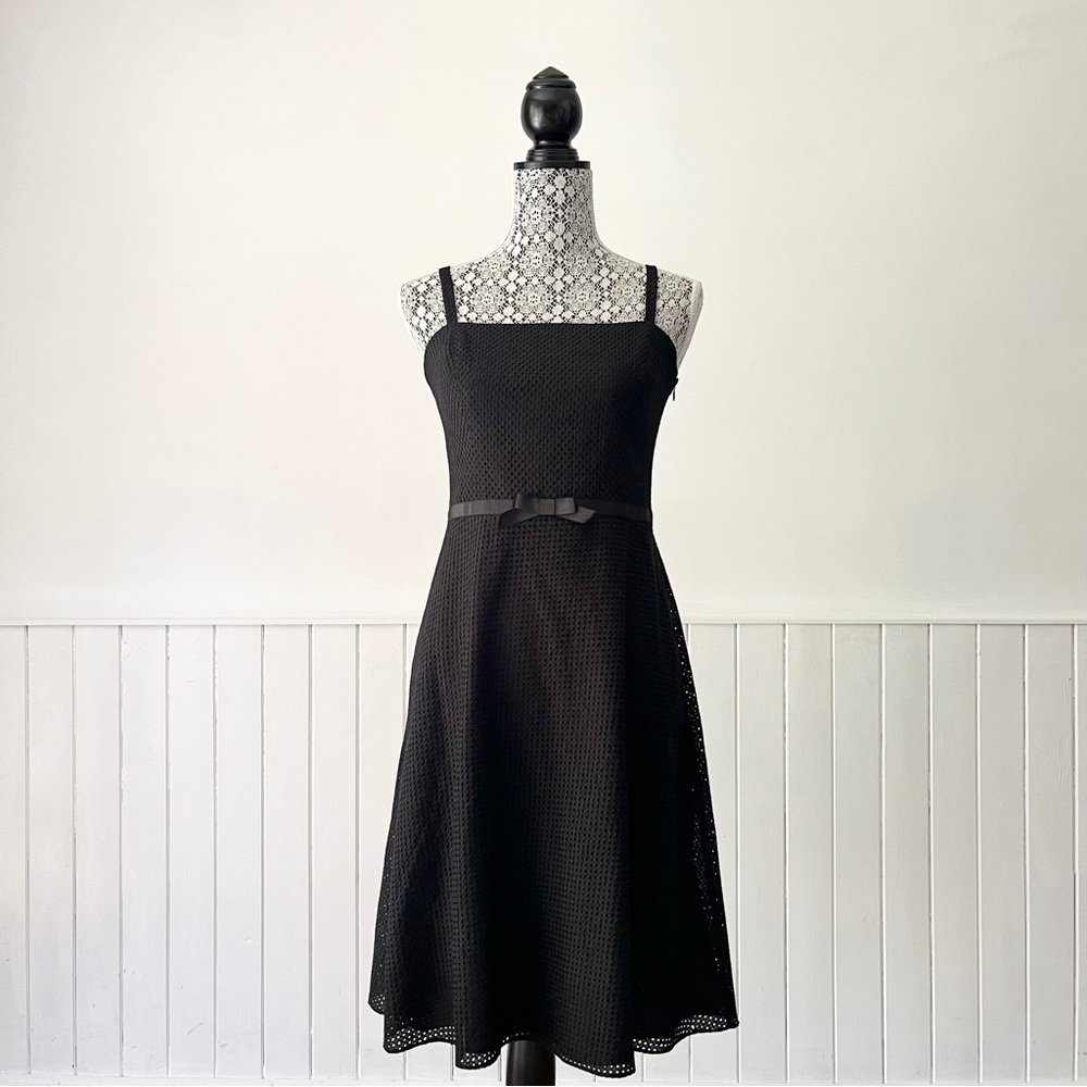Ann Taylor Loft Black Eyelet Fit & Flare Dress Size 4